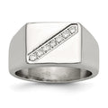 Stainless Steel Polished w/CZ Signet Ring, Size 9, 11.9 mm