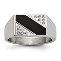 Chisel Stainless Steel Polished Black Enameled CZ Signet Ring, Size 11, 10.6 mm