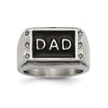 Stainless Steel Polished Black Enameled DAD w/CZ Ring, Size 9, 14.65 mm