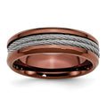 Stainless Steel Ridged Edge Brown IP-plated w/Cable 7mm Band, 7 mm