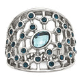 Stainless Steel Polished Blue Glass and Preciosa Crystal Ring, Size 6