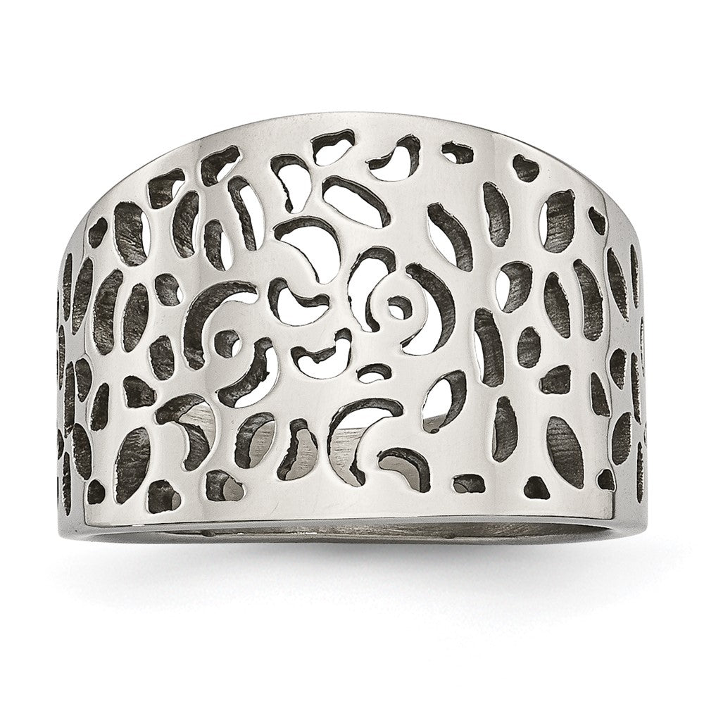 Stainless Steel Polished Cut-out design Ring, Size 6