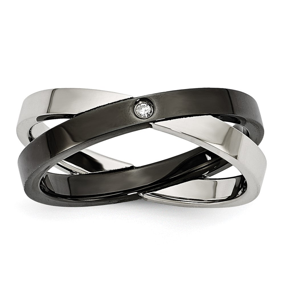 Stainless Steel Black IP-plated with CZ Ring, Size 6, 6 mm
