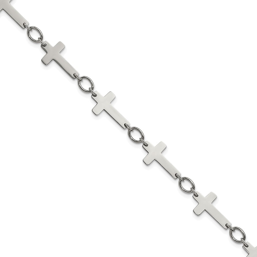Chisel Stainless Steel Polished Sideways Cross Link 10 inch Anklet, 10 x 12 mm