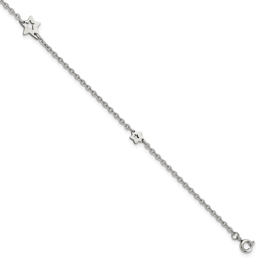 Chisel Stainless Steel Polished Stars 9 inch Anklet Plus 1 inch Extension, 9 x 9 mm
