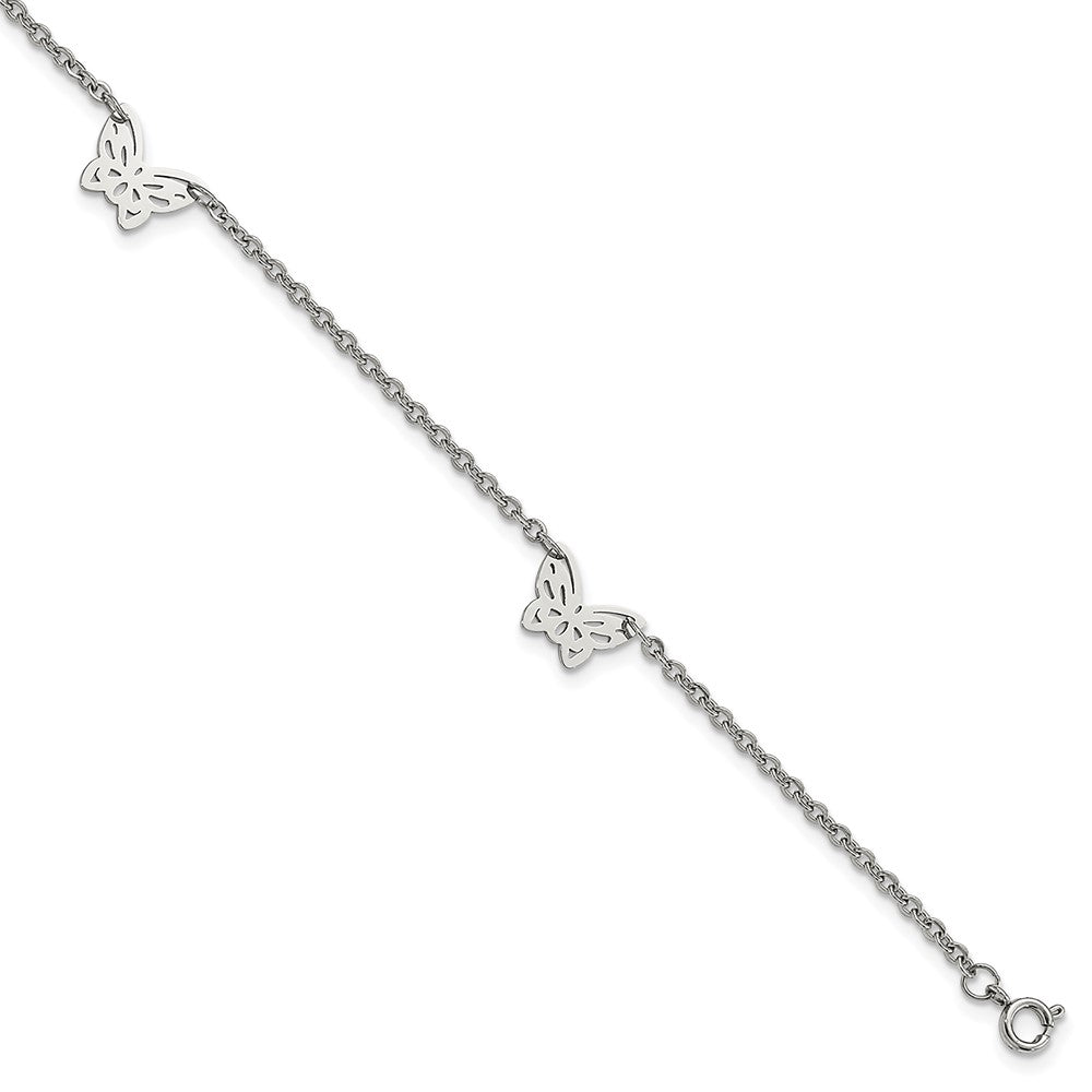Chisel Stainless Steel Polished with Butterfly Charms 9.5 inch Anklet Plus 1 inch Extension, 9.5 x 9.5 mm