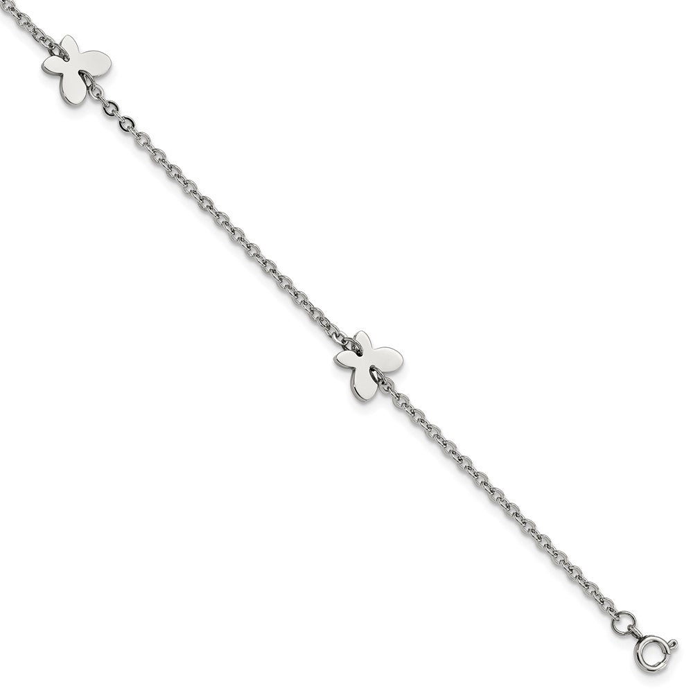 Chisel Stainless Steel Polished with Butterfly Charms 9 inch Anklet Plus 1 inch Extension, 9 x 9.5 mm