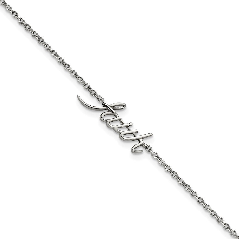 Chisel Stainless Steel Polished FAITH 9 inch Anklet Plus 1 inch Extension, 9 x 15 mm