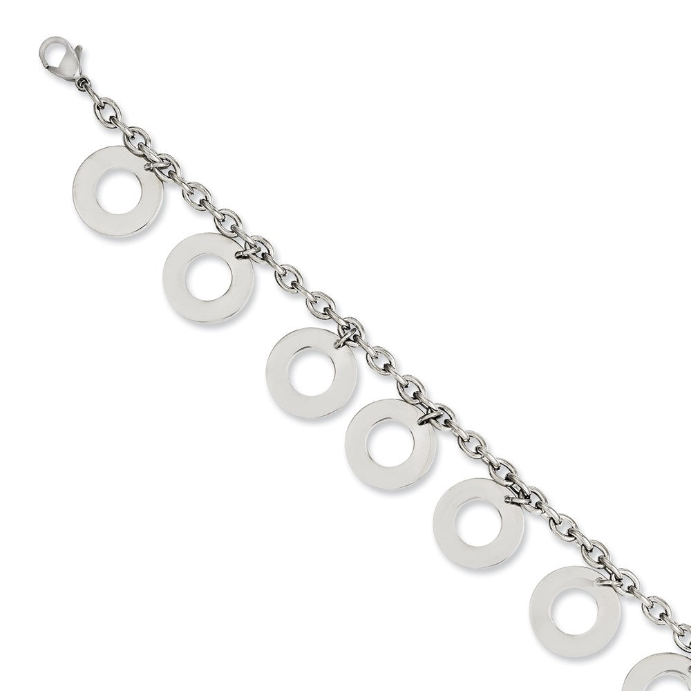 Stainless Steel Polished Dangle Circles 7.5in Bracelet, 7.5 mm