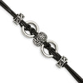 Stainless Steel Antiqued and Polished Leather 8.25in w/1in ext Bracelet, 8.25 x 4 mm