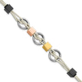 Stainless Steel Multi IP-Plated Beads & White Leather w/.75in ext Bracelet, 9 x 15.75 mm