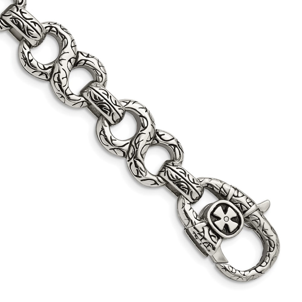 Chisel Stainless Steel Antiqued Polished and Textured 8.5 inch Infinity Symbol Link Bracelet, 8.5 x 15 mm