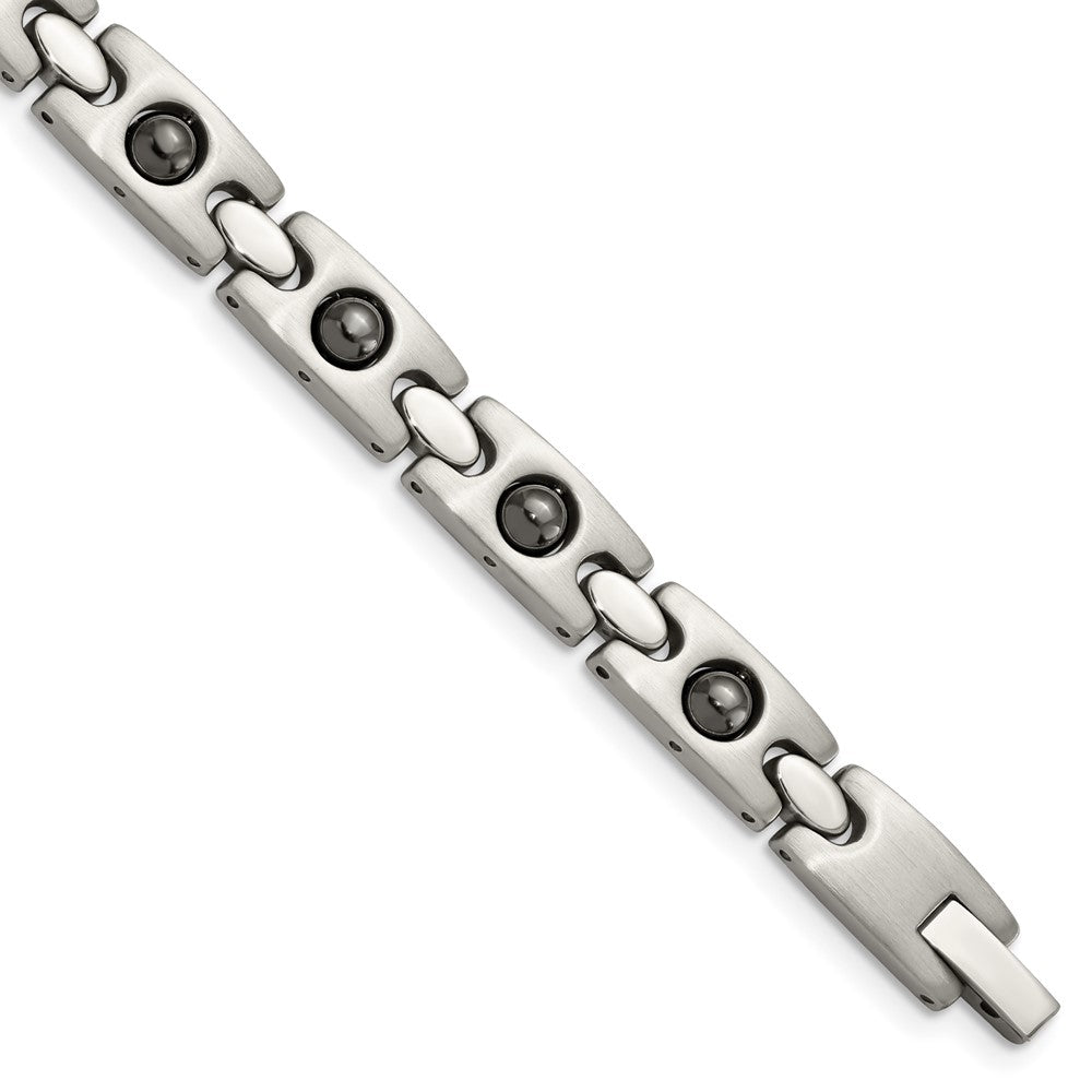Chisel Stainless Steel Brushed and Polished with Magnetic Ball Accent 8.5 inch Link Bracelet, 8.5 x 7 mm