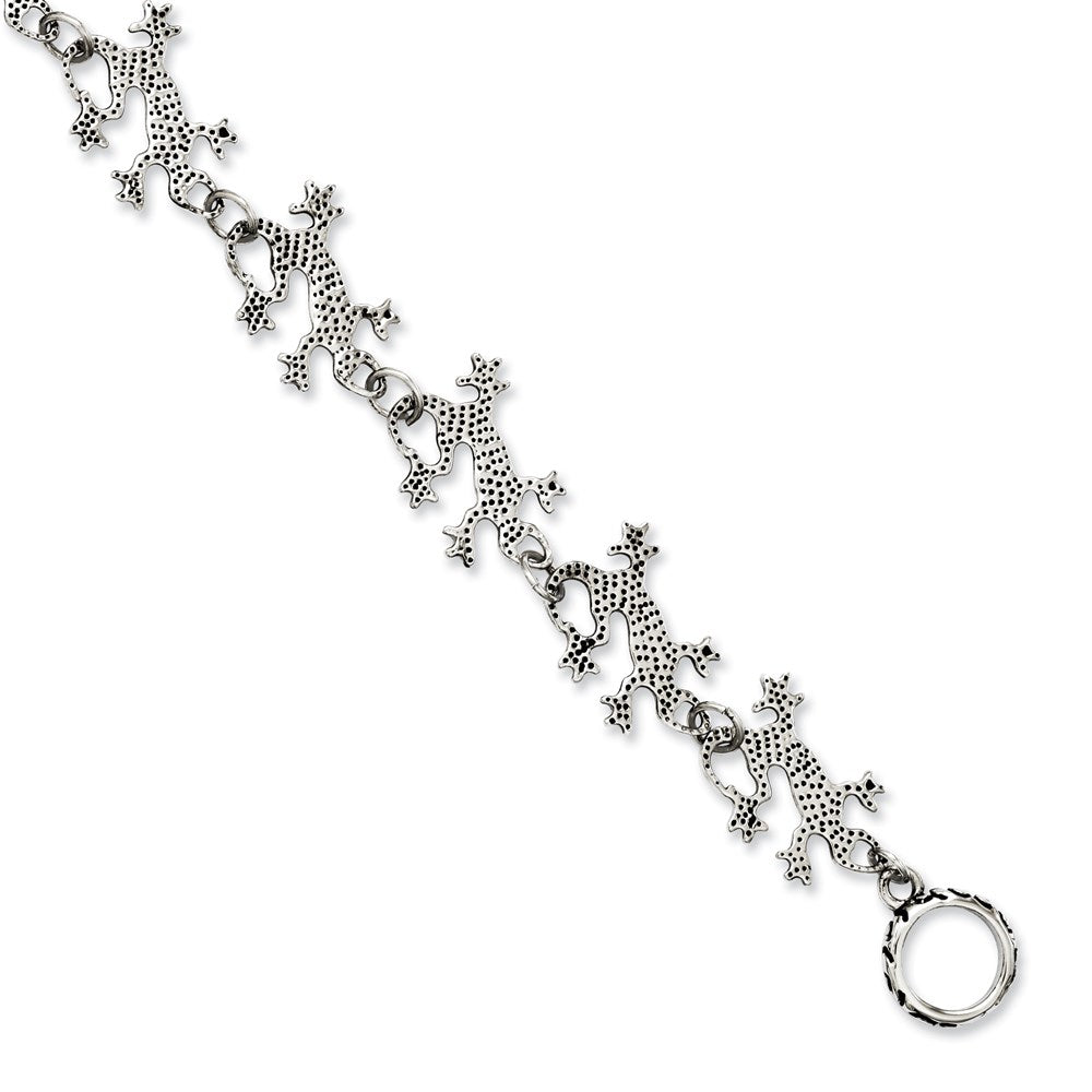 Stainless Steel Polished & Antiqued Lizards 8.5in Toggle Bracelet, 8.5 x 20 mm