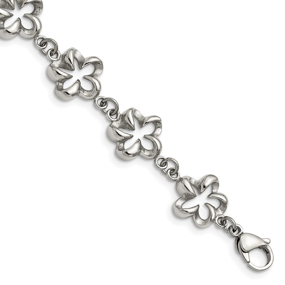 Stainless Steel Polished Flower Link 7.5in Bracelet, 7.5 mm