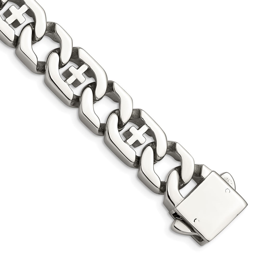 Chisel Stainless Steel Polished Crosses 8.5 inch Link Bracelet, 8.5 mm