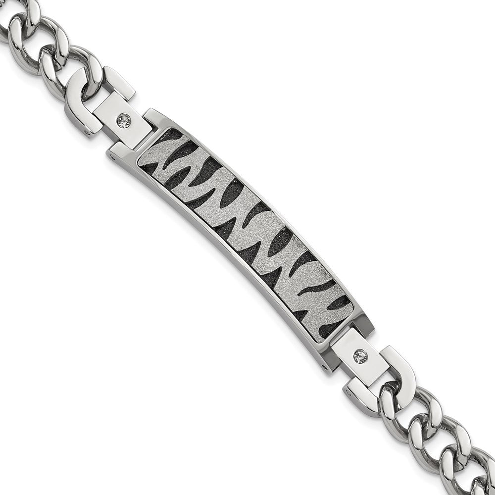 Stainless Steel Black IP-plated & Laser Cut CZ Bracelet, 8.25 x 10 mm