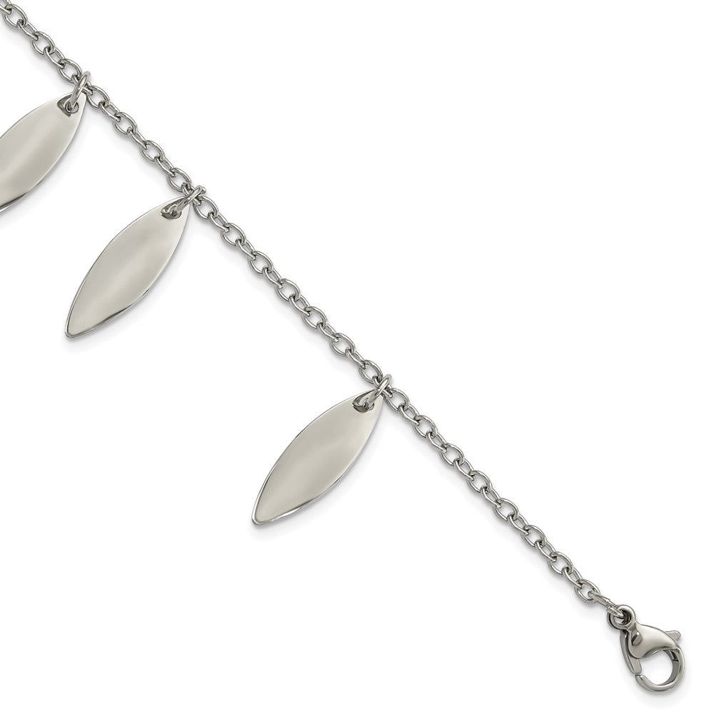 Stainless Steel Polished Diamond Shaped Dangles Bracelet, 7.5 mm