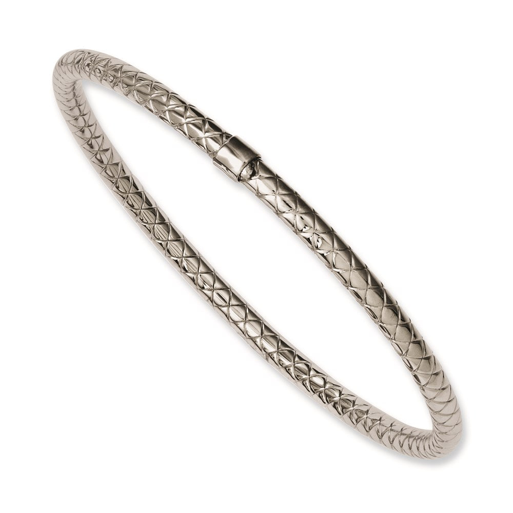 Stainless Steel Textured & Polished Slip-on Bangle, 5 mm
