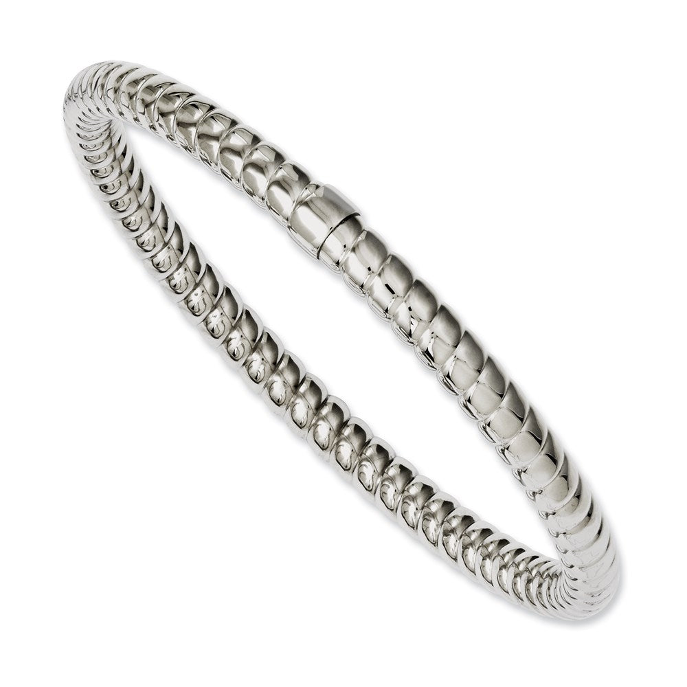 Stainless Steel Textured & Polished Hollow Slip-on Bangle, 6 mm
