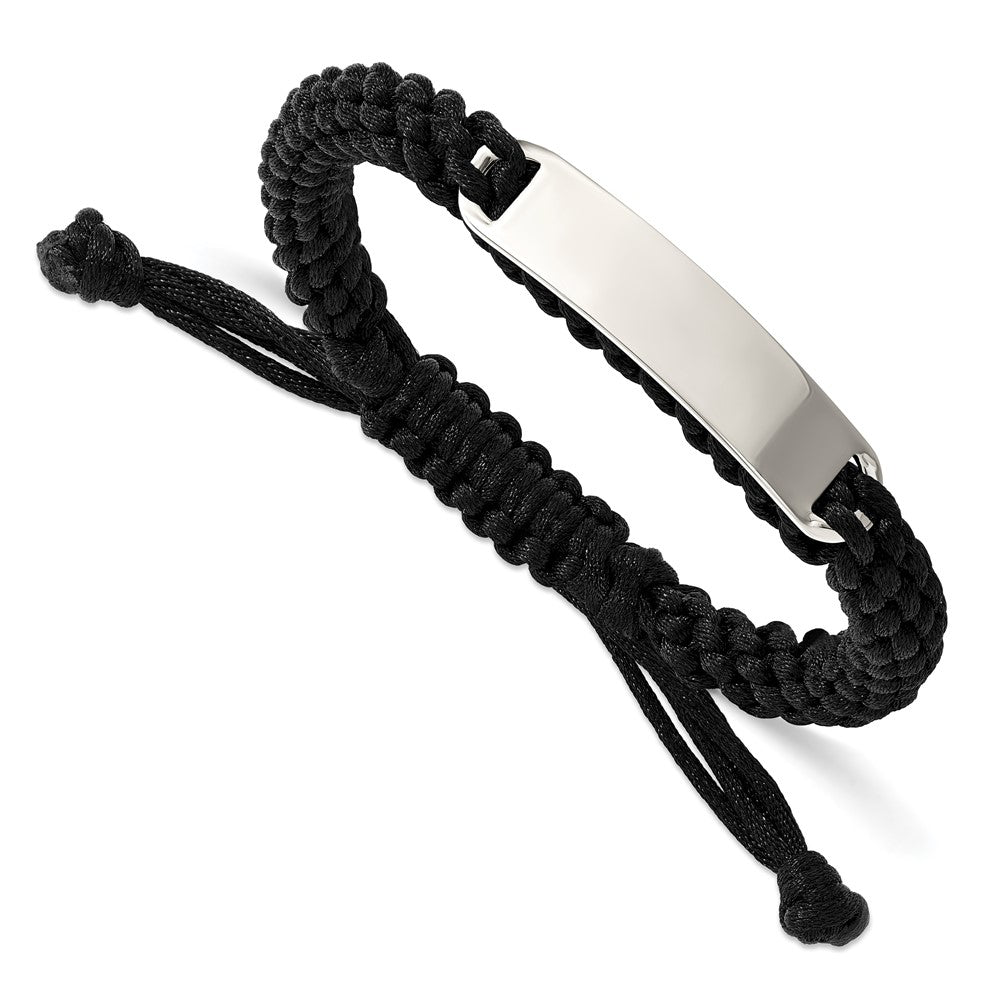 Chisel Stainless Steel Polished Black Fabric Adjustable ID Bracelet, 10 mm