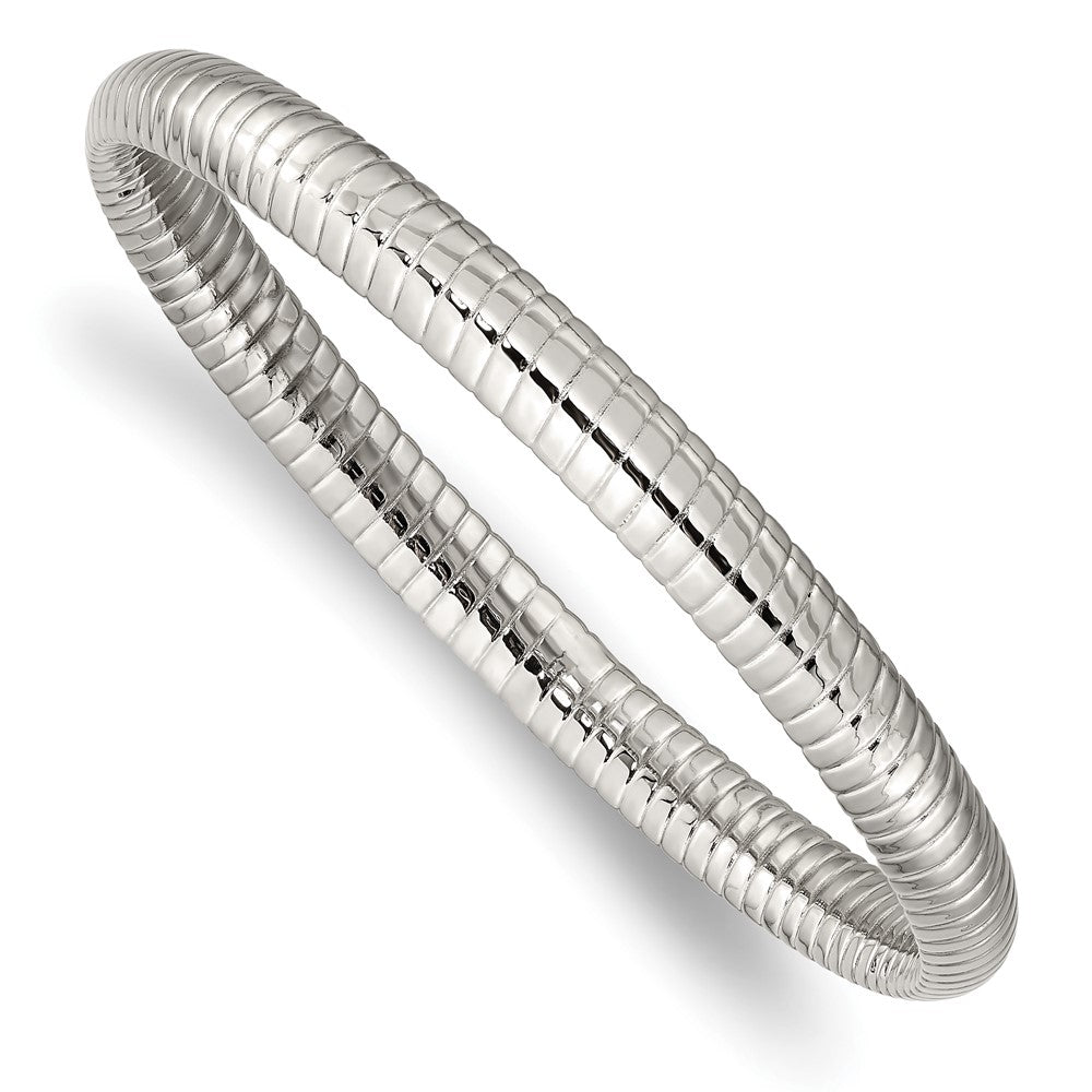 Chisel Stainless Steel Polished and Textured Hollow Bangle, 8 x 7 mm