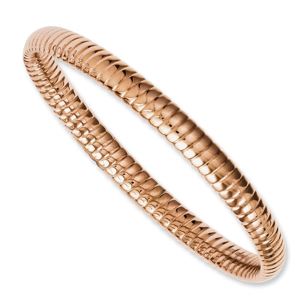 Stainless Steel Pink IP-plated Textured Hollow Slip-on Bangle, 8 x 7 mm