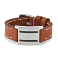 Stainless Steel Brown Leather w/Carbon Fiber Inlay Buckle Bracelet, 8.75 x 22 mm