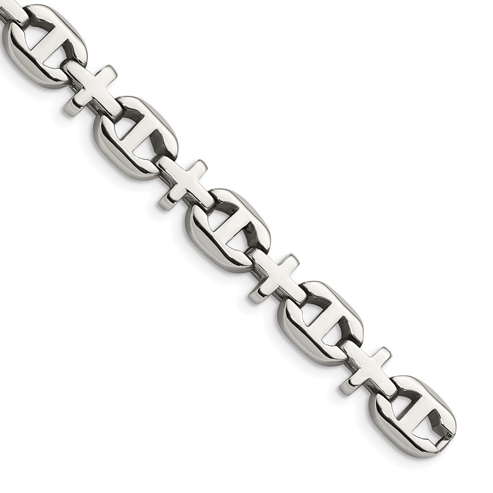 Chisel Stainless Steel Polished 8.5 inch Cross Link Bracelet, 8.5 mm