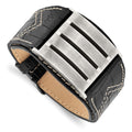 Stainless Steel Brushed Black Leather Adjustable Buckle 9in Bracelet, 9 mm