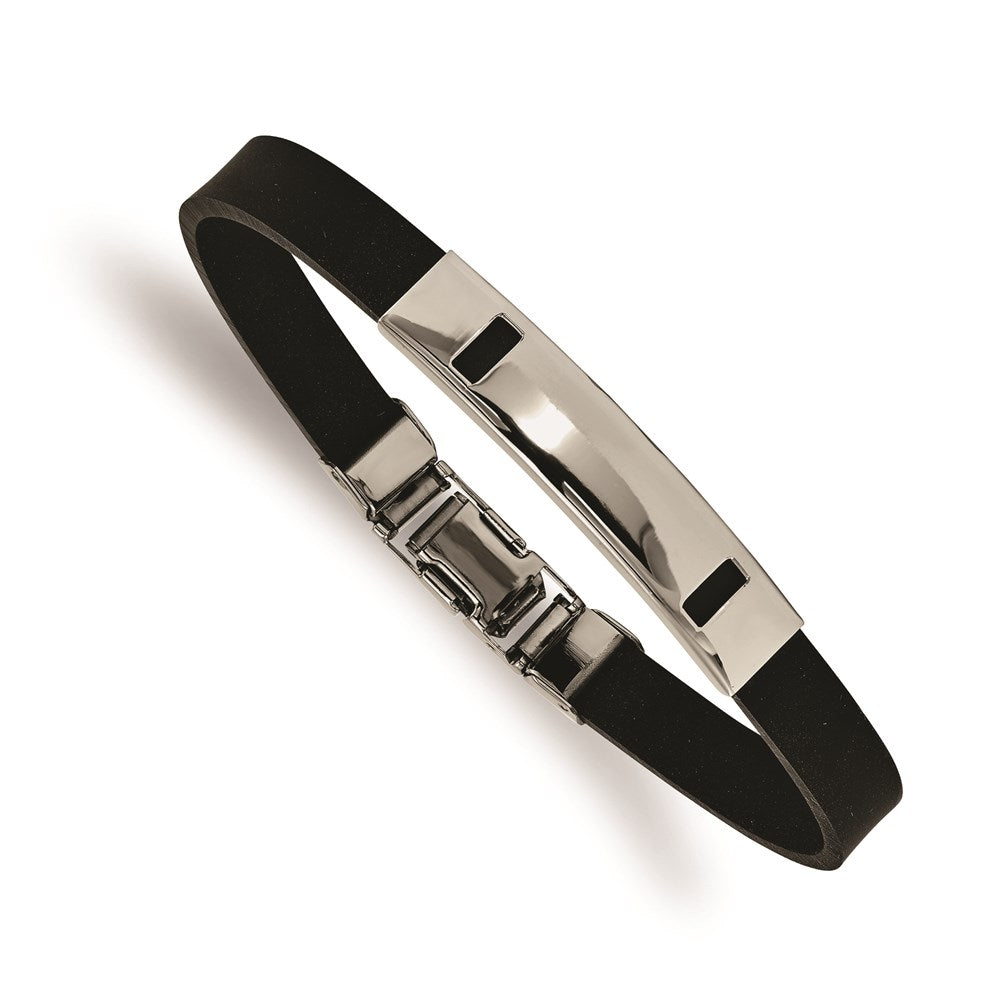 Stainless Steel Black Rubber 8.5in Bracelet, 8.5 x 10 mm