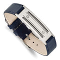 Stainless Steel Polished Blue Leather w/Wire Adjustable Buckle Bracelet, 8.25 x 14 mm