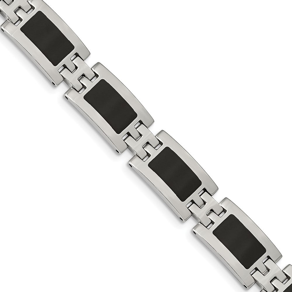 Chisel Stainless Steel Polished with Black Enamel 9 inch Link Bracelet, 9 x 11 mm