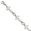 Chisel Stainless Steel Polished 8 inch Sideways Cross Link Bracelet, 8 x 5 mm