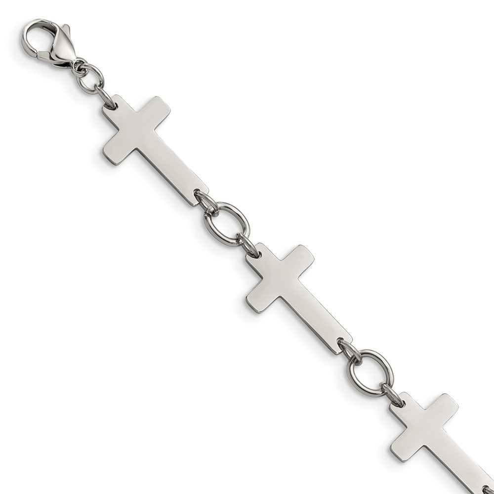 Chisel Stainless Steel Polished 8 inch Sideways Cross Link Bracelet, 8 x 5 mm
