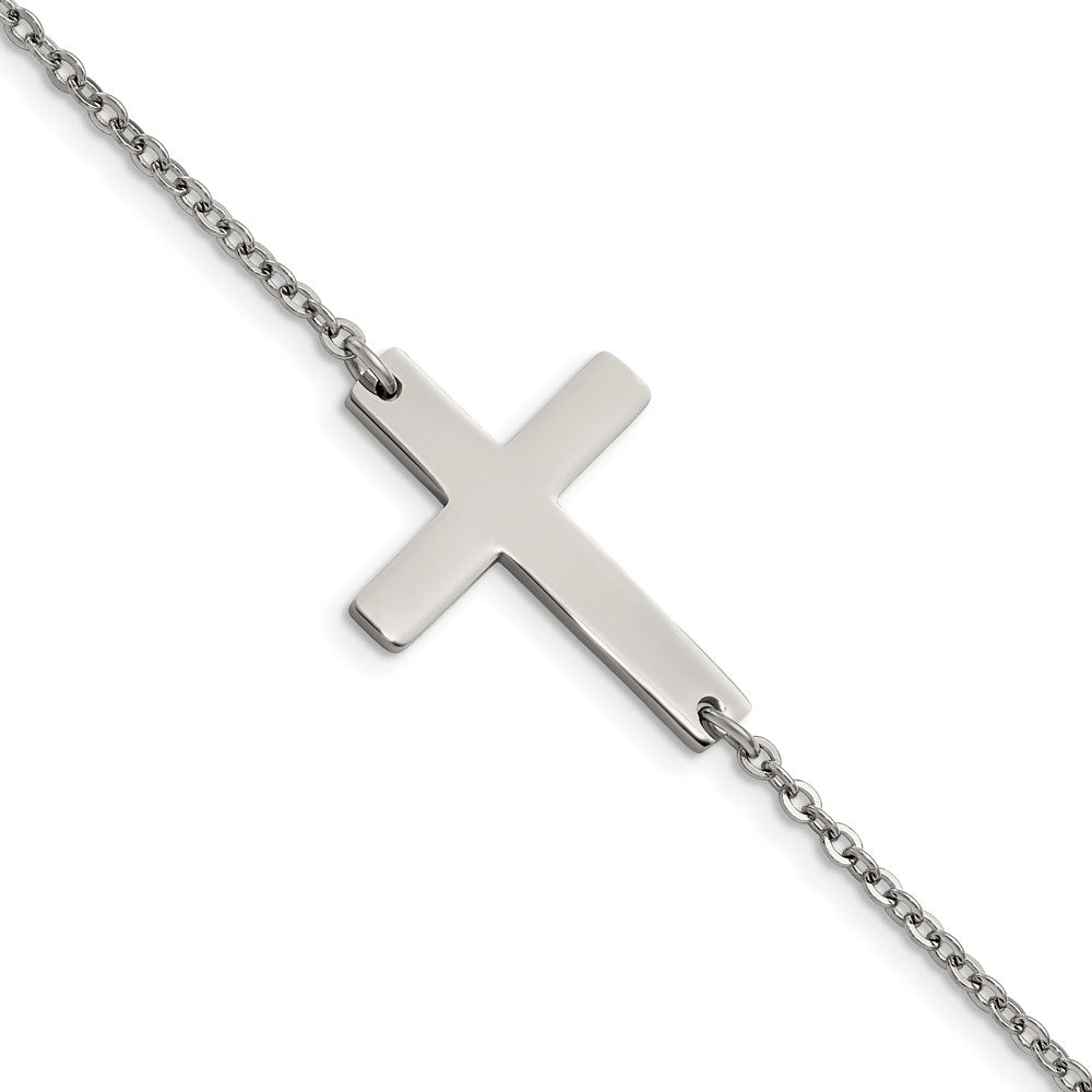 Chisel Stainless Steel Polished Sideways Cross 7.25 inch Bracelet, 7.25 mm