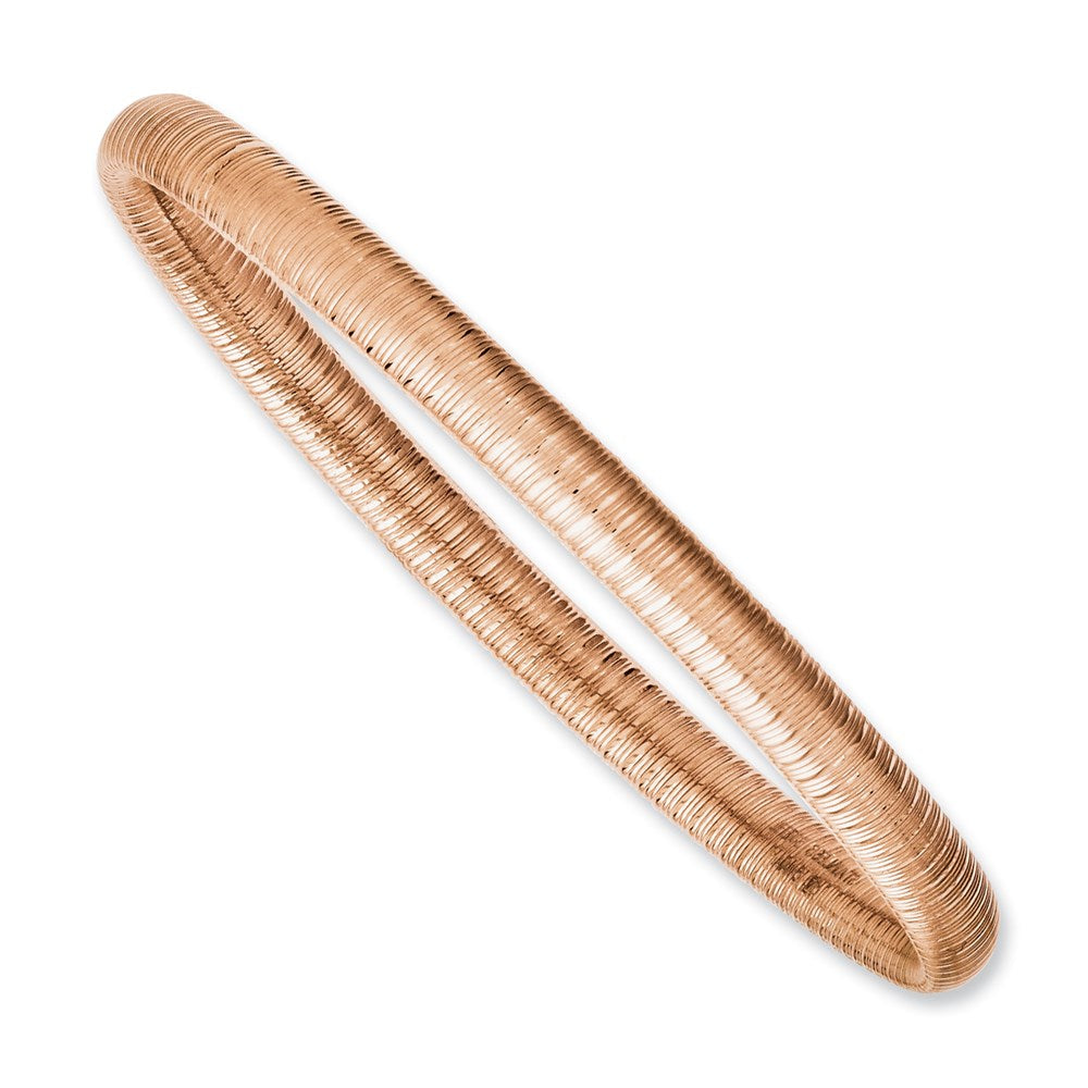 Stainless Steel Pink IP-plated Textured Hollow Slip-on Bangle, 6 mm
