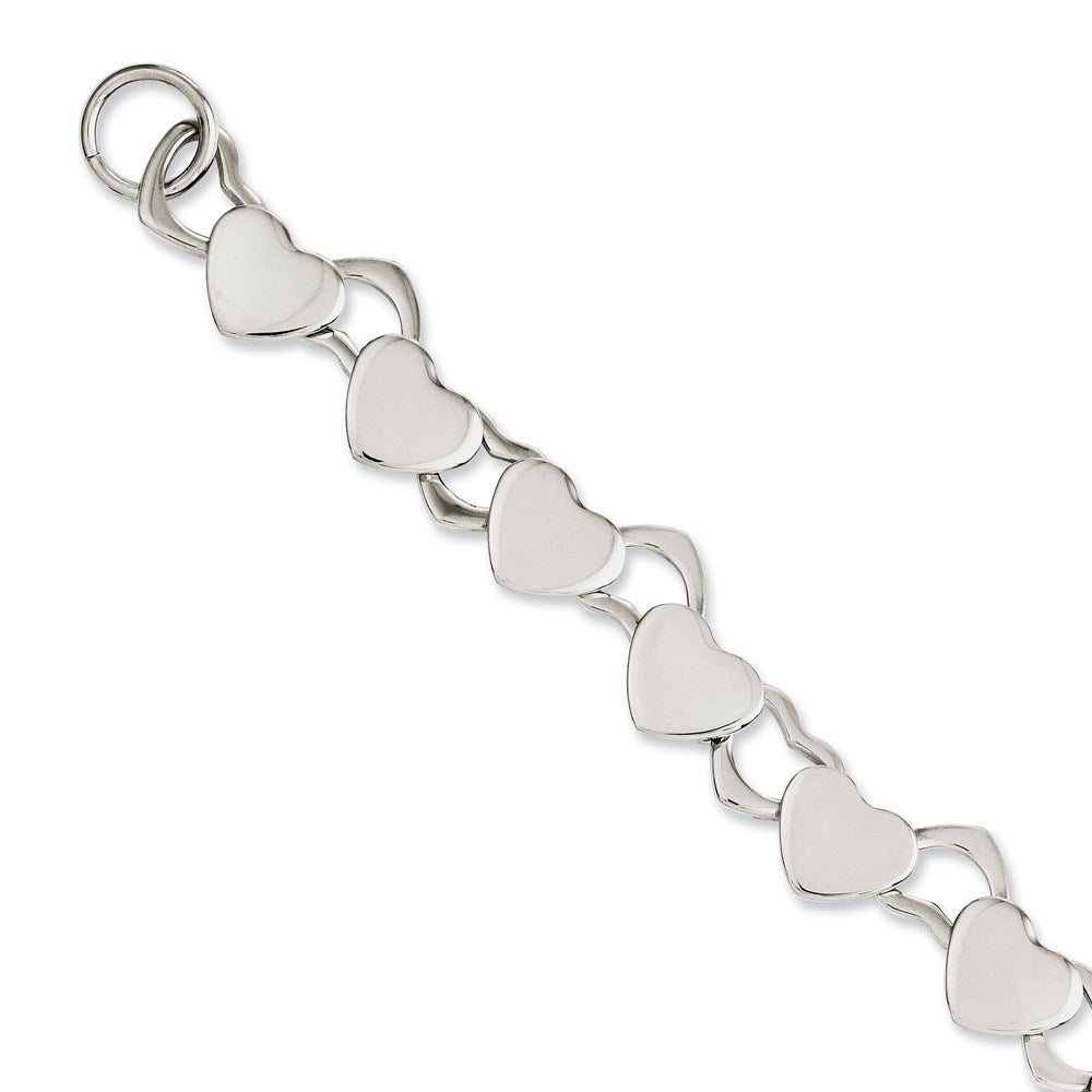 Stainless Steel Polished Hearts 8.5in Toggle Bracelet, 8.5 mm