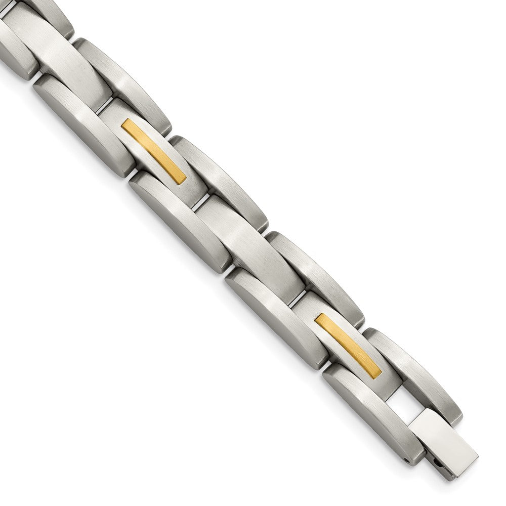 Chisel Stainless Steel with 14k Gold Accent Brushed 8 inch Link Bracelet, 8 x 9 mm