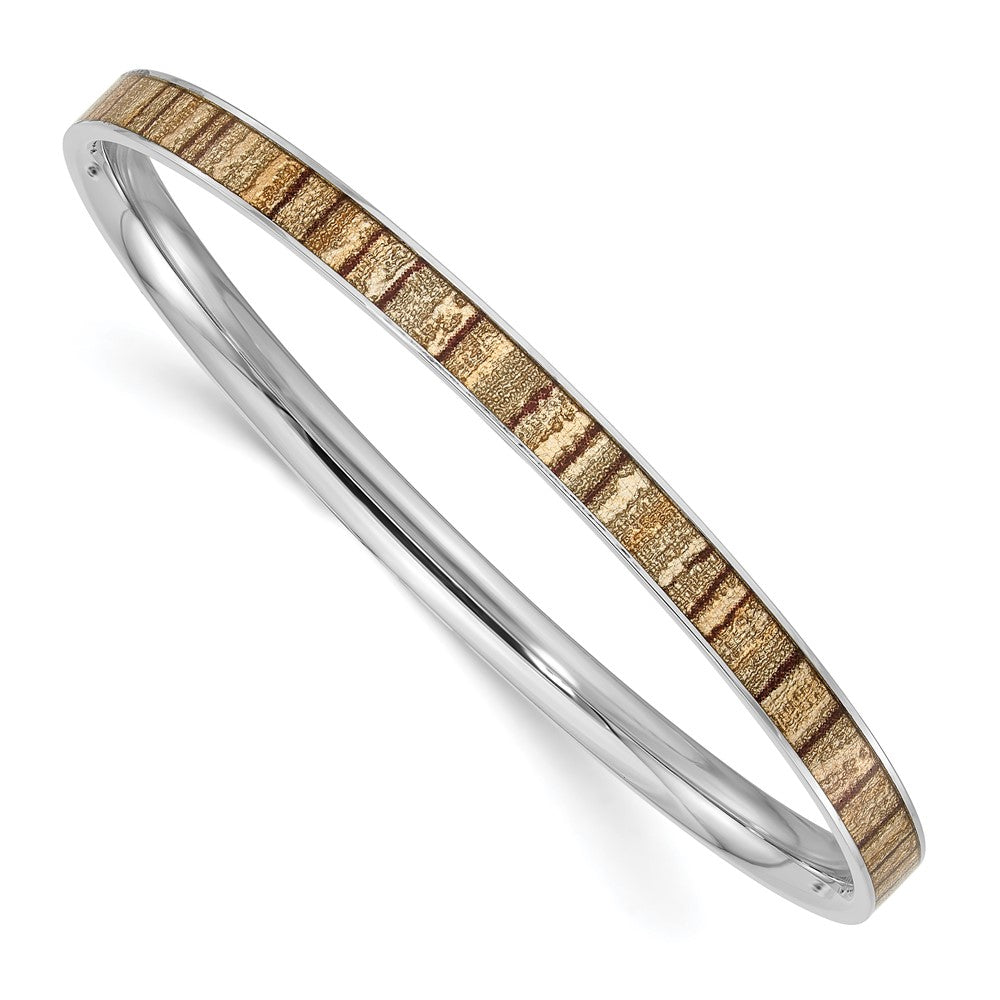 Stainless Steel Polished Cream and Brown Enameled Bangle, 5 mm