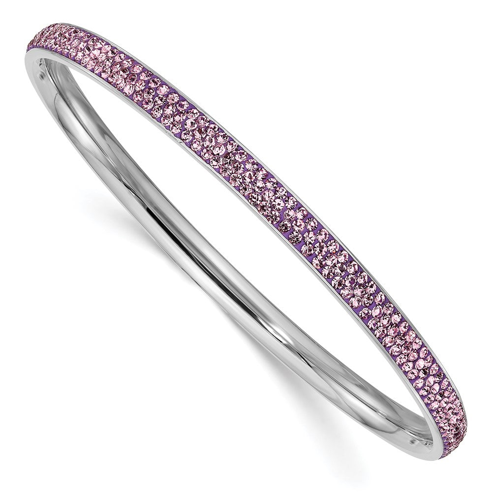 Stainless Steel Polished Light Purple Crystal Rounded Bangle, 5 mm