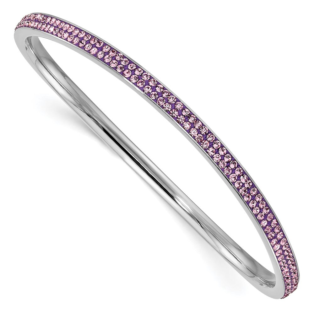 Stainless Steel Polished Light Purple Crystal Wavy Bangle, 4.15 mm