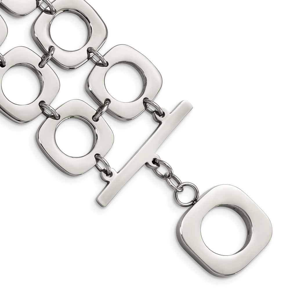 Stainless Steel Polished Double Row Square 8in Toggle Bracelet, 8 mm
