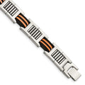 Chisel Stainless Steel Polished with Black and Orange Rubber 8.5 inch Link Bracelet, 8.5 x 12 mm