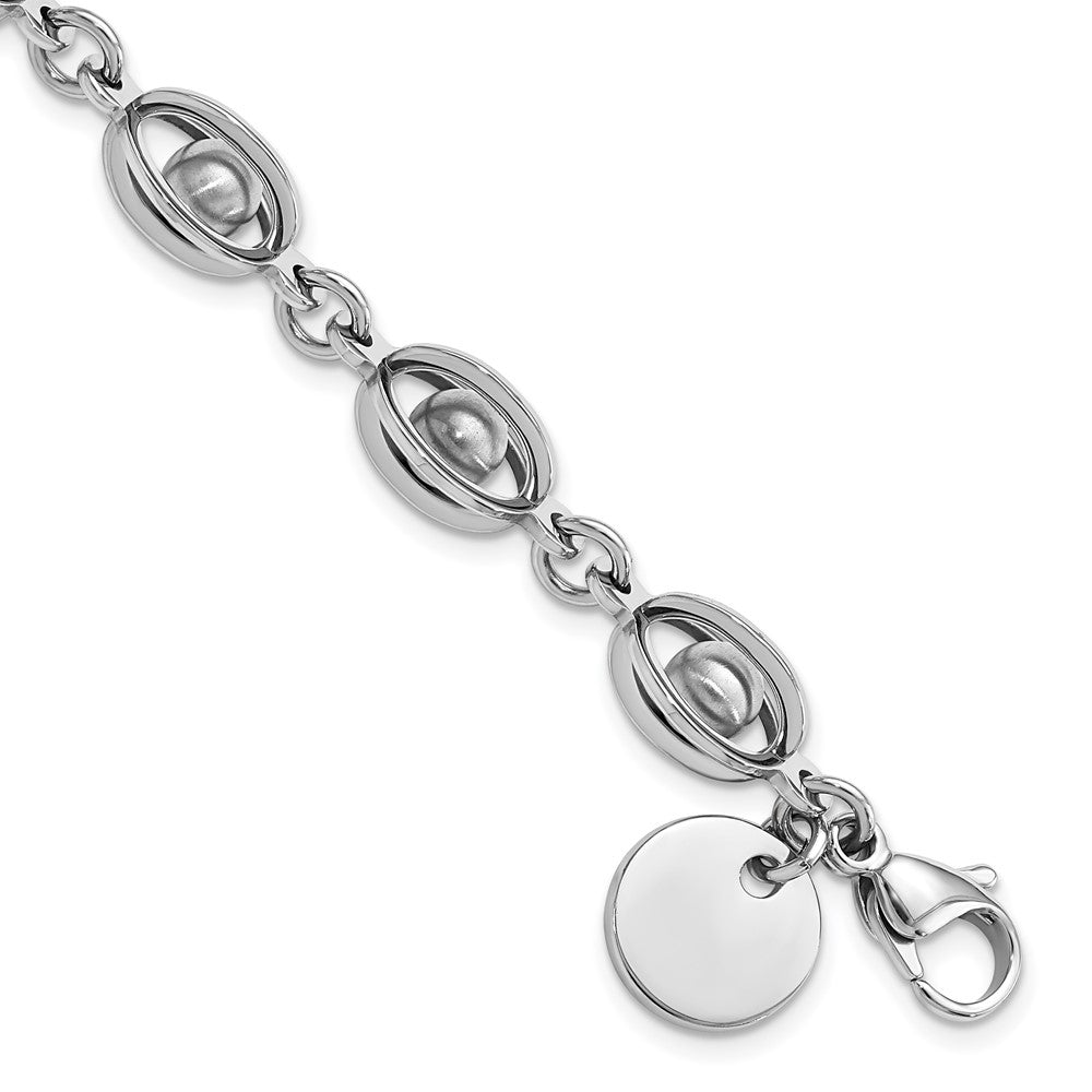 Stainless Steel Polished & Satin Oval Moveable Ball Bracelet, 8 mm