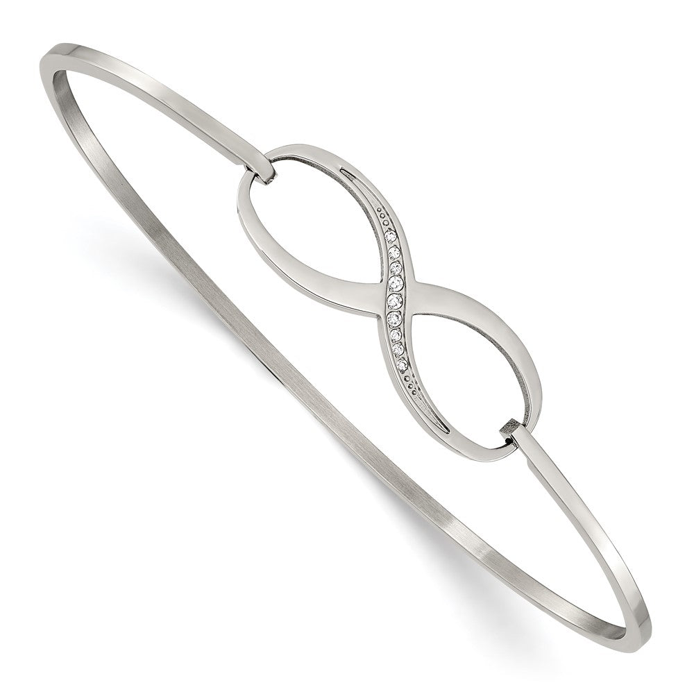 Chisel Stainless Steel Polished with CZ Infinity Symbol Bangle, 7.5 x 2 mm