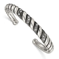 Stainless Steel Polished and Antiqued w/Crystal Cuff Bangle, 10 mm