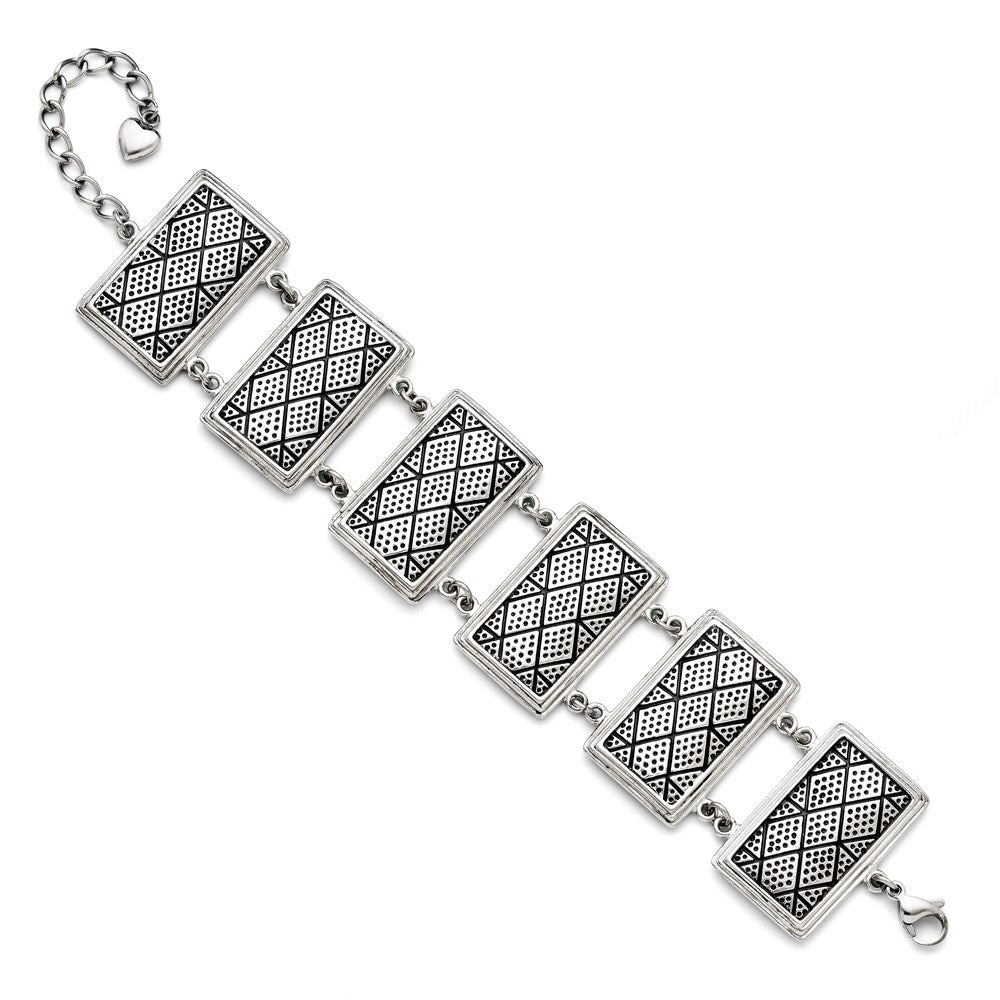 Stainless Steel with 2in extension Antiqued Bracelet, 7.25 mm
