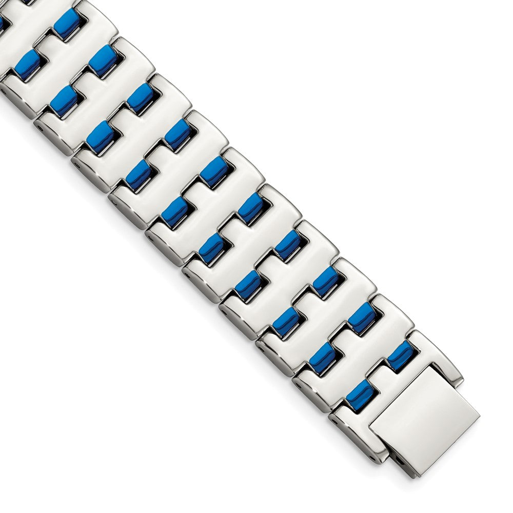 Chisel Stainless Steel Polished Blue IP-plated 8 inch Link Bracelet, 8 x 18 mm