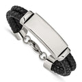 Chisel Stainless Steel Polished Black Woven Leather Multi Strand 8.25 inch ID Bracelet, 8.25 x 15 mm